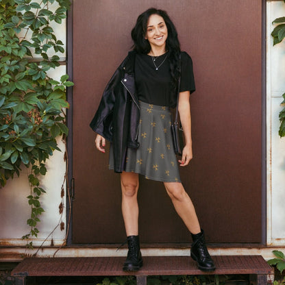 Arrow Dust Skater Skirt | Rustic Gold & Charcoal Boho Print for Wild Souls - Skater Skirt