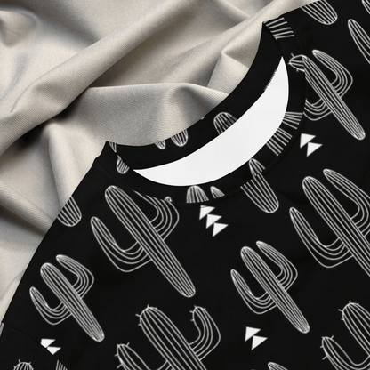 Black and White Cactus T-Shirt Dress – Oversized Desert Graphic Dress for Boho Minimalists