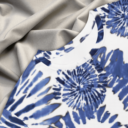 Blue Tie - Dye T-Shirt Dress – Oversized Spiral Print Beach Dress for Women