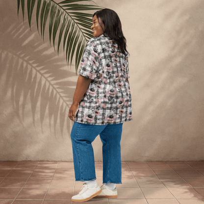 Blush Bloom Plaid Button - Up Shirt – Grunge Floral Contrast
