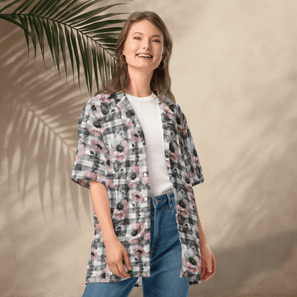 Blush Bloom Plaid Button - Up Shirt – Grunge Floral Contrast