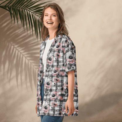 Blush Bloom Plaid Button - Up Shirt – Grunge Floral Contrast