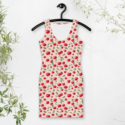 Blush Cherry Bodycon Dress | Soft Vintage Fruit Print for Sweet Summer Vibes - Bodycon Dress
