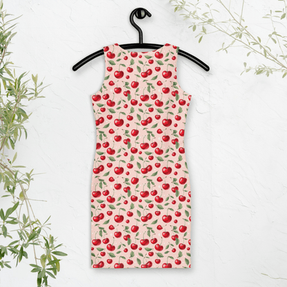 Blush Cherry Bodycon Dress | Soft Vintage Fruit Print for Sweet Summer Vibes - Bodycon Dress