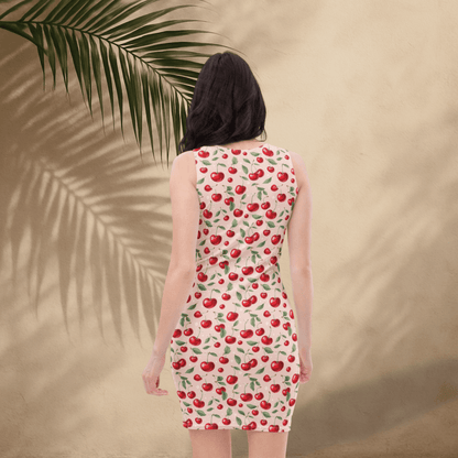 Blush Cherry Bodycon Dress | Soft Vintage Fruit Print for Sweet Summer Vibes - Bodycon Dress