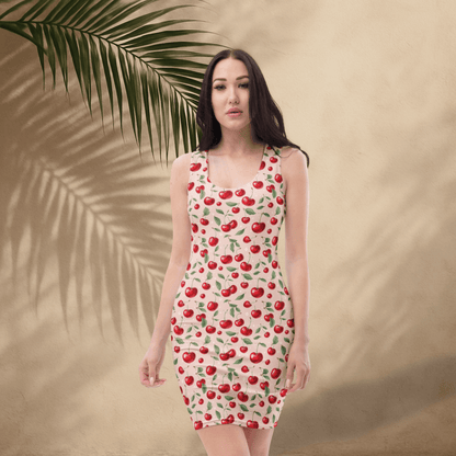 Blush Cherry Bodycon Dress | Soft Vintage Fruit Print for Sweet Summer Vibes - Bodycon Dress