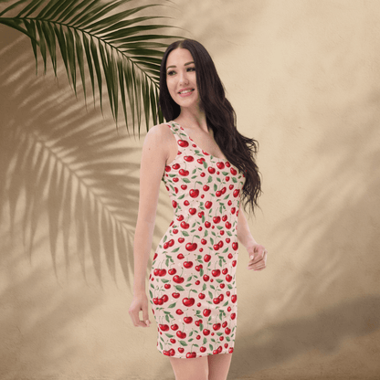 Blush Cherry Bodycon Dress | Soft Vintage Fruit Print for Sweet Summer Vibes - Bodycon Dress