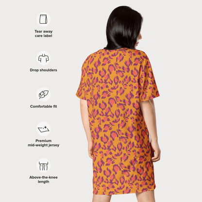 Bold Abstract Boho T-Shirt Dress – Orange & Fuchsia Print (2XS–6XL)