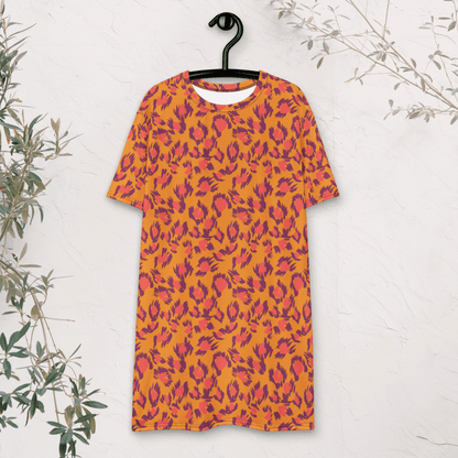 Bold Abstract Boho T-Shirt Dress – Orange & Fuchsia Print (2XS–6XL)