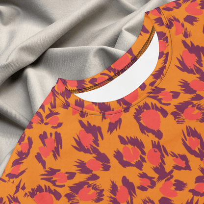 Bold Abstract Boho T-Shirt Dress – Orange & Fuchsia Print (2XS–6XL)