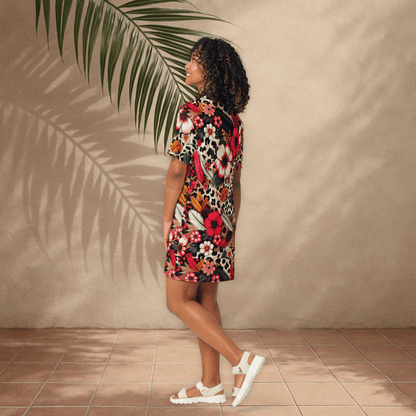 Bold Floral and Leopard Print T-Shirt Dress – Oversized Statement Dress for Maximalist Style