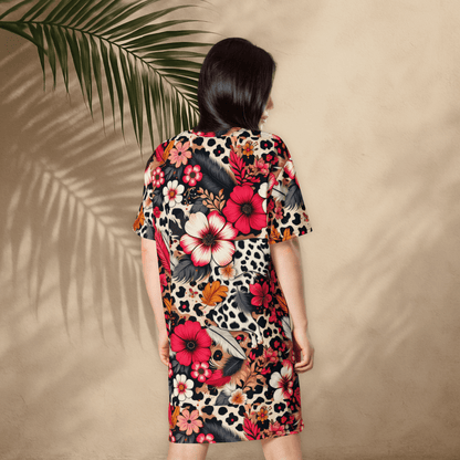 Bold Floral and Leopard Print T-Shirt Dress – Oversized Statement Dress for Maximalist Style