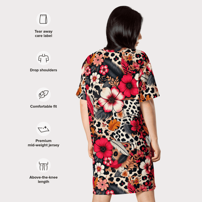 Bold Floral and Leopard Print T-Shirt Dress – Oversized Statement Dress for Maximalist Style