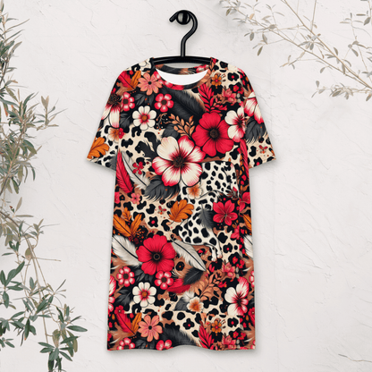 Bold Floral and Leopard Print T-Shirt Dress – Oversized Statement Dress for Maximalist Style