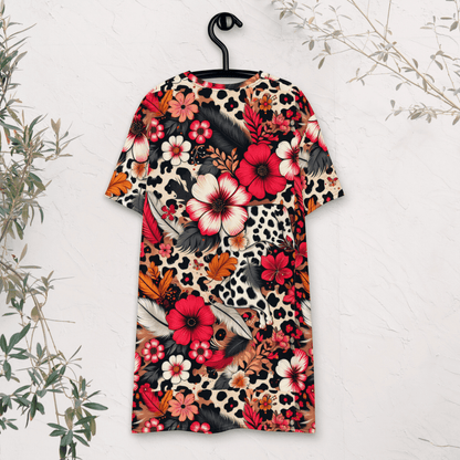 Bold Floral and Leopard Print T-Shirt Dress – Oversized Statement Dress for Maximalist Style