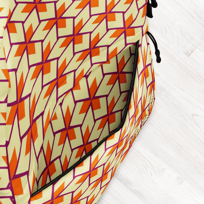 Backpack with geometric pattern on a white surface
