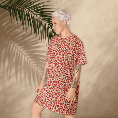 Bold Red Leopard Print T-Shirt Dress – All - Over Print Oversized Streetwear for Women
