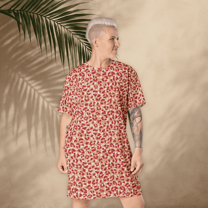 Bold Red Leopard Print T-Shirt Dress – All - Over Print Oversized Streetwear for Women