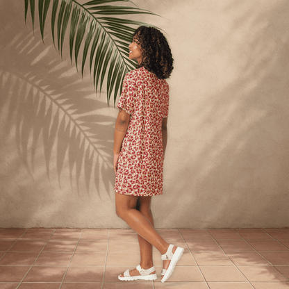 Bold Red Leopard Print T-Shirt Dress – All - Over Print Oversized Streetwear for Women