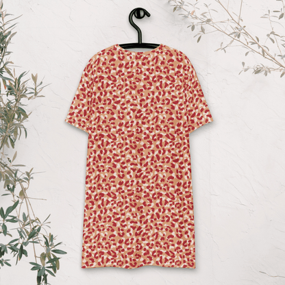 Bold Red Leopard Print T-Shirt Dress – All - Over Print Oversized Streetwear for Women