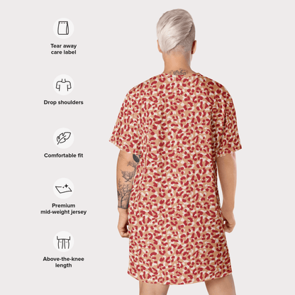 Bold Red Leopard Print T-Shirt Dress – All - Over Print Oversized Streetwear for Women