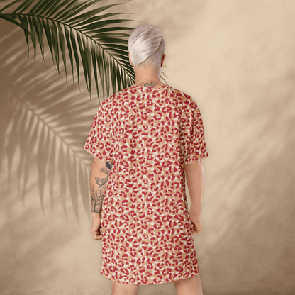 Bold Red Leopard Print T-Shirt Dress – All - Over Print Oversized Streetwear for Women