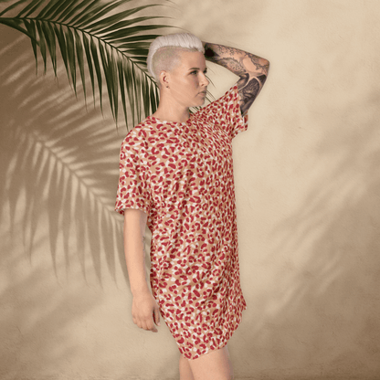 Bold Red Leopard Print T-Shirt Dress – All - Over Print Oversized Streetwear for Women