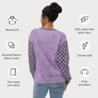 Bookish Goose On the Loose Sweatshirt – Lavender Checkerboard Pastel Academia Crew