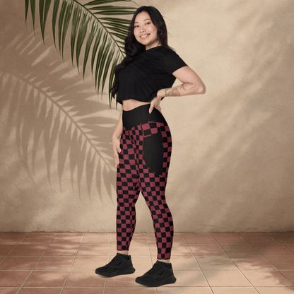 Burgundy & Black Checker Pocket Leggings