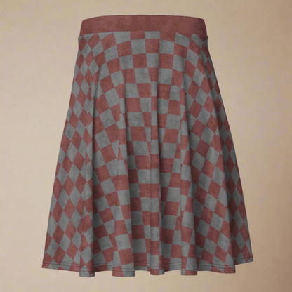 burgundy and gray Checkered skirt  on a beige background