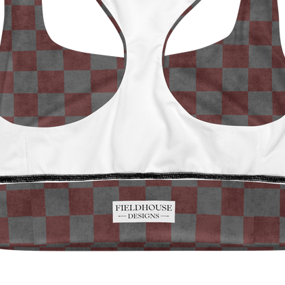 Burgundy Checkered Sports Bra – Dusty Gray Recycled Longline Workout Top