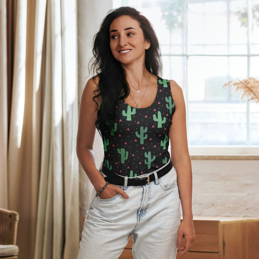 Cactus Print Body - Hugging Activewear Tank Top XS - XL - UV Protection & 4 - Way Stretch - Tank Top