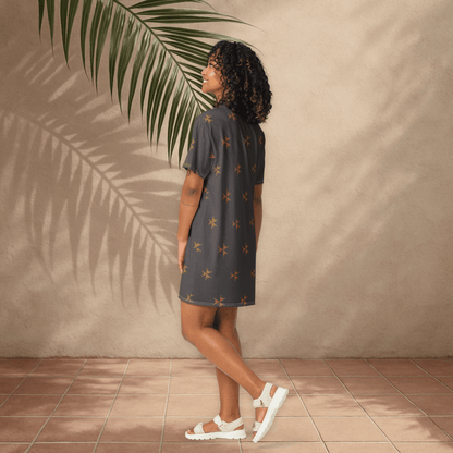Charcoal Arrow Print T-Shirt Dress – Grunge Oversized Streetwear for Women