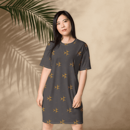 Charcoal Arrow Print T-Shirt Dress – Grunge Oversized Streetwear for Women