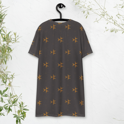 Charcoal Arrow Print T-Shirt Dress – Grunge Oversized Streetwear for Women