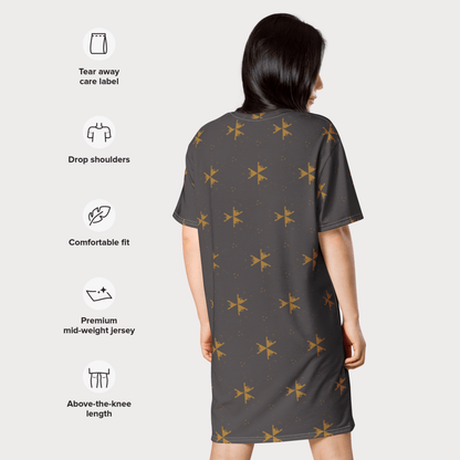 Charcoal Arrow Print T-Shirt Dress – Grunge Oversized Streetwear for Women
