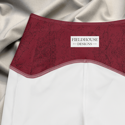 burgundy waistband with 'Fieldhouse Designs' label.