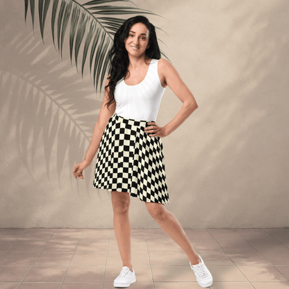 Checkmate Skater Skirt | Classic Black & Cream Checkerboard Print - Skater Skirt