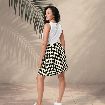 Checkmate Skater Skirt | Classic Black & Cream Checkerboard Print - Skater Skirt