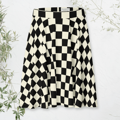 Checkmate Skater Skirt | Classic Black & Cream Checkerboard Print - Skater Skirt