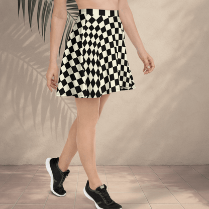 Checkmate Skater Skirt | Classic Black & Cream Checkerboard Print - Skater Skirt