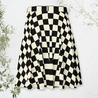 Checkmate Skater Skirt | Classic Black & Cream Checkerboard Print - Skater Skirt