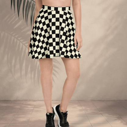 Checkmate Skater Skirt | Classic Black & Cream Checkerboard Print - Skater Skirt
