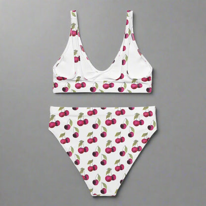 Cherry Pop Recycled High - Waisted Bikini – Retro Summer Swimwear - Ladies Bikini
