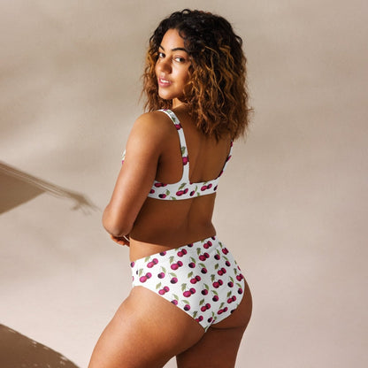 Cherry Pop Recycled High - Waisted Bikini – Retro Summer Swimwear - Ladies Bikini