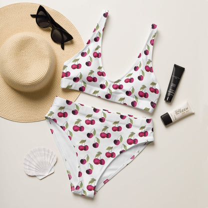 Cherry Pop Recycled High - Waisted Bikini – Retro Summer Swimwear - Ladies Bikini