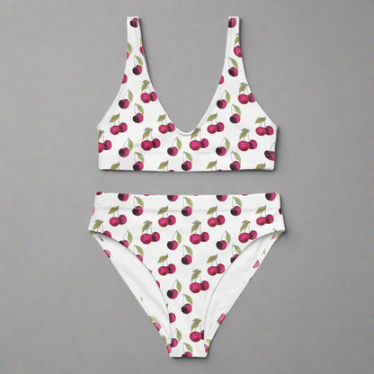 Cherry Pop Recycled High - Waisted Bikini – Retro Summer Swimwear - Ladies Bikini