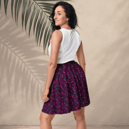 Cherry Pop Skater Skirt | Y2K Sparkle Cherry Print on Deep Plum