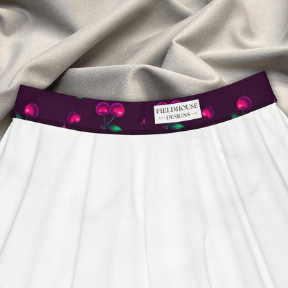 Cherry Pop Skater Skirt | Y2K Sparkle Cherry Print on Deep Plum