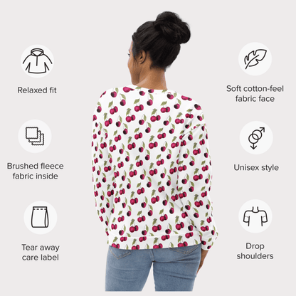 Cherry Print Sweatshirt – All - Over Fruit Pattern | Playful Retro Vibes